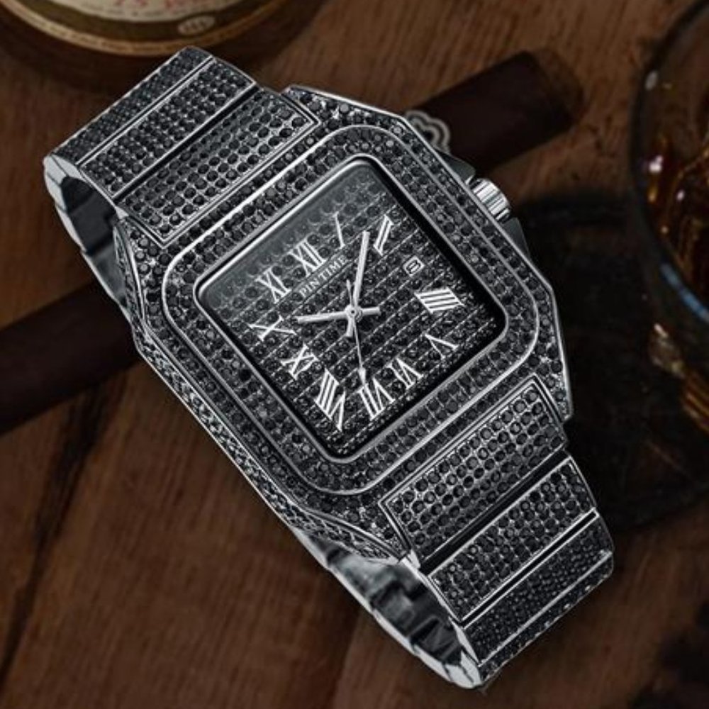 Men's Luxury Black Diamond Bling Iced Out Watch